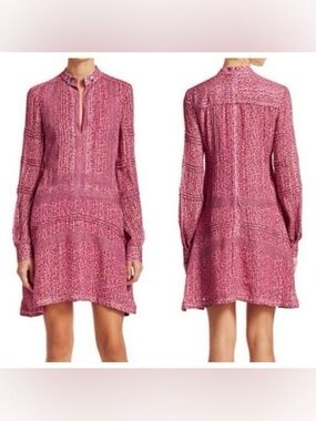 Derek Lam 10 Crosby Floral Shift Dress Sz 2 Mini Pink Fuchsia Lace Long Sleeve